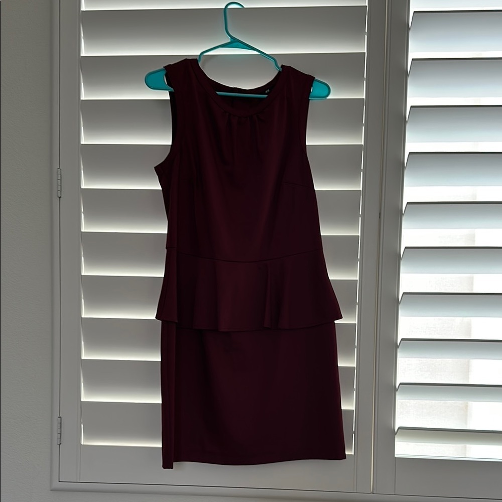 H&M Red Peplum Sheath Dress Midi Scoop Neck